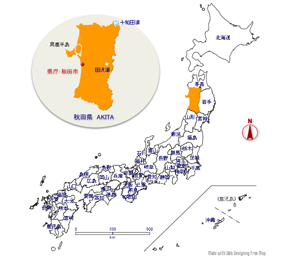 秋田県の形と位置