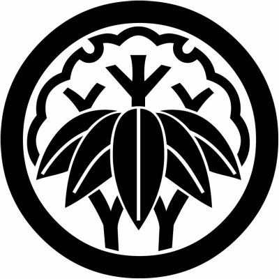 丸に陰雪持ち根笹