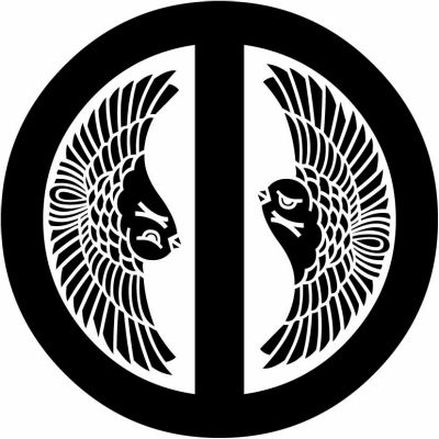 丸に立一つ引きに対い雀