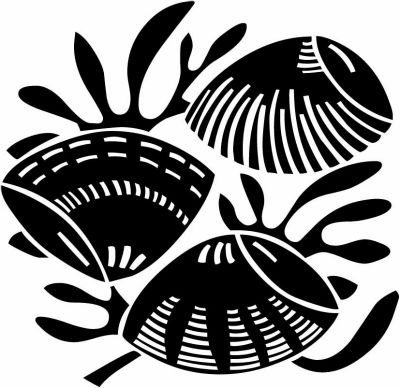 海松に三つ蛤・三つ蛤に海草