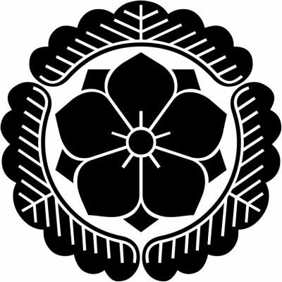 根なし三つ松に八重桔梗