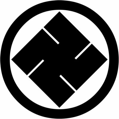 丸に隅立て左万字／丸に隅立て左卍