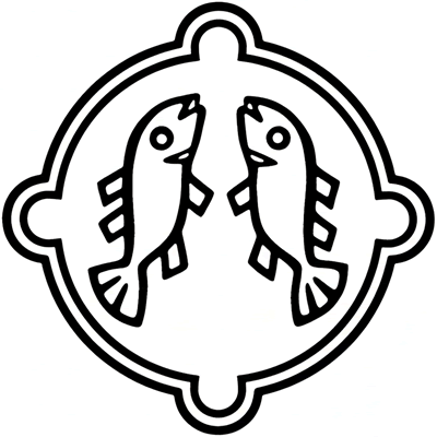 飾り輪の中に対い鯉