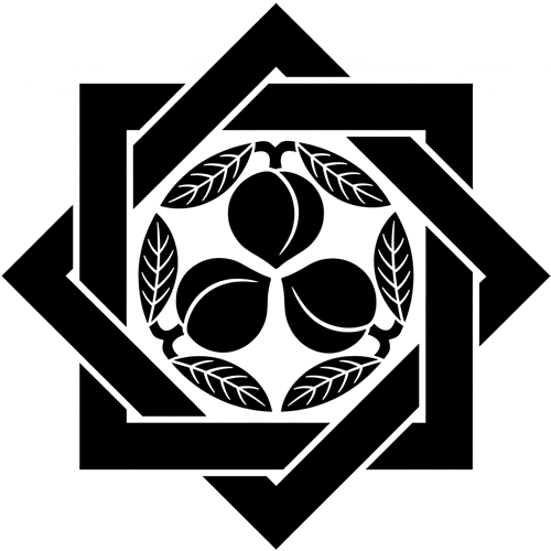 組み合い角に葉付き三つ桃