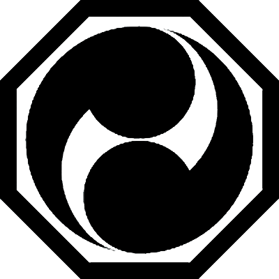 細平隅切り角に左二つ巴