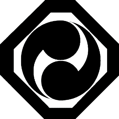 隅切り角に左二つ巴