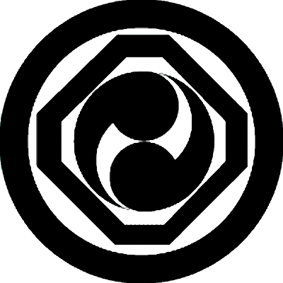 丸に隅切り角に左二つ巴