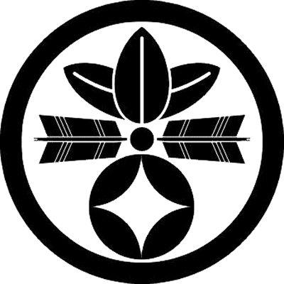 丸に三枚笹二つ矢と七宝