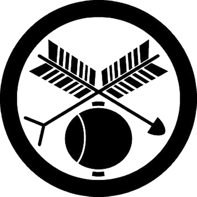 丸に矢尻付き違い矢に槌