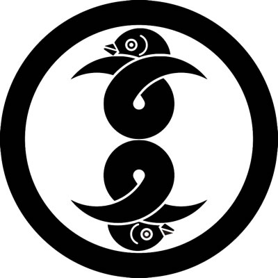 丸に二つ尻合わせ結び雁金